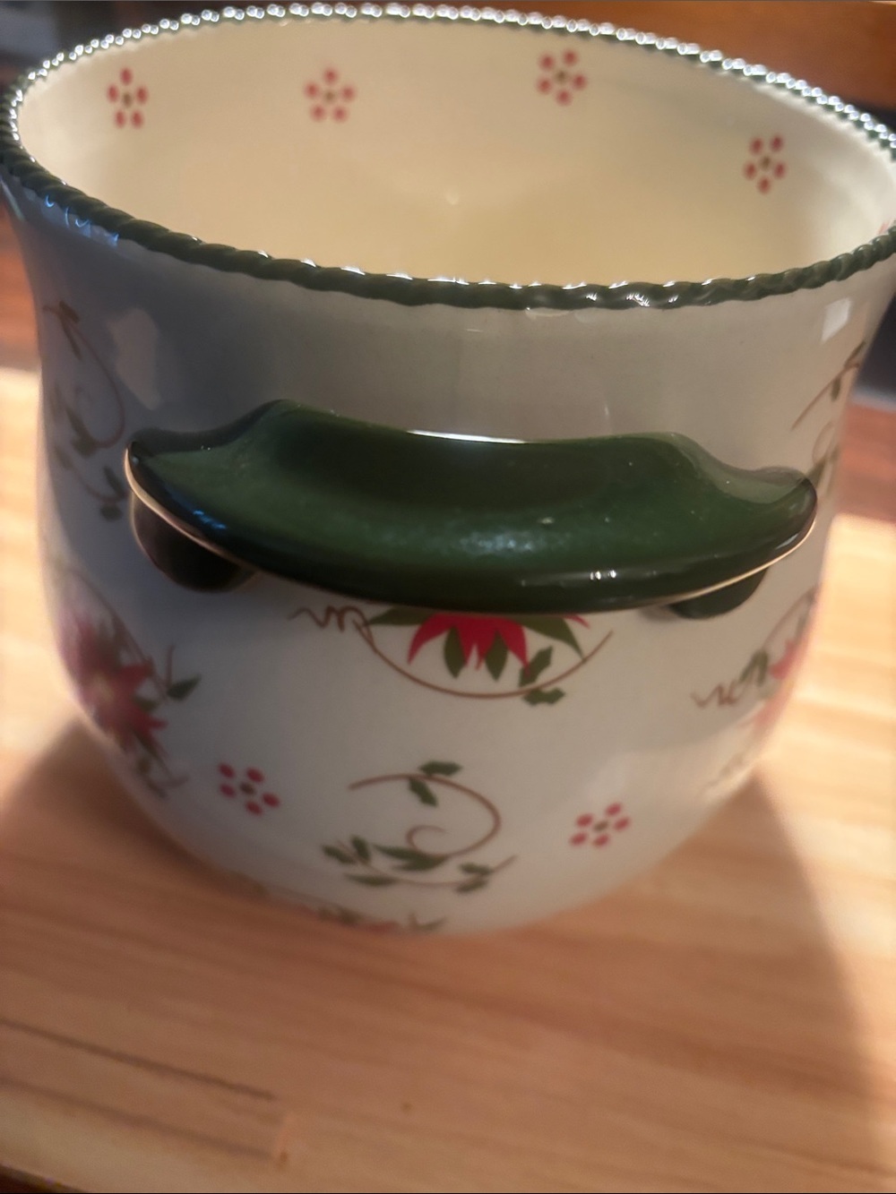 Temp-Tations Cream Ceramic Bowl with Red Floral Design and Green Leaves - Picture 8 of 9
